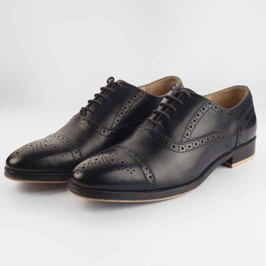 CROWNED BROGUE OXFORD SHOE (BLACK)