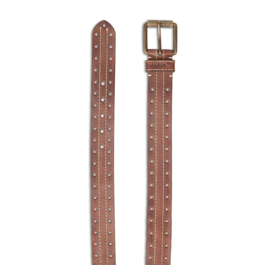 Handmade Round Punched Brown Casual Leather Belt