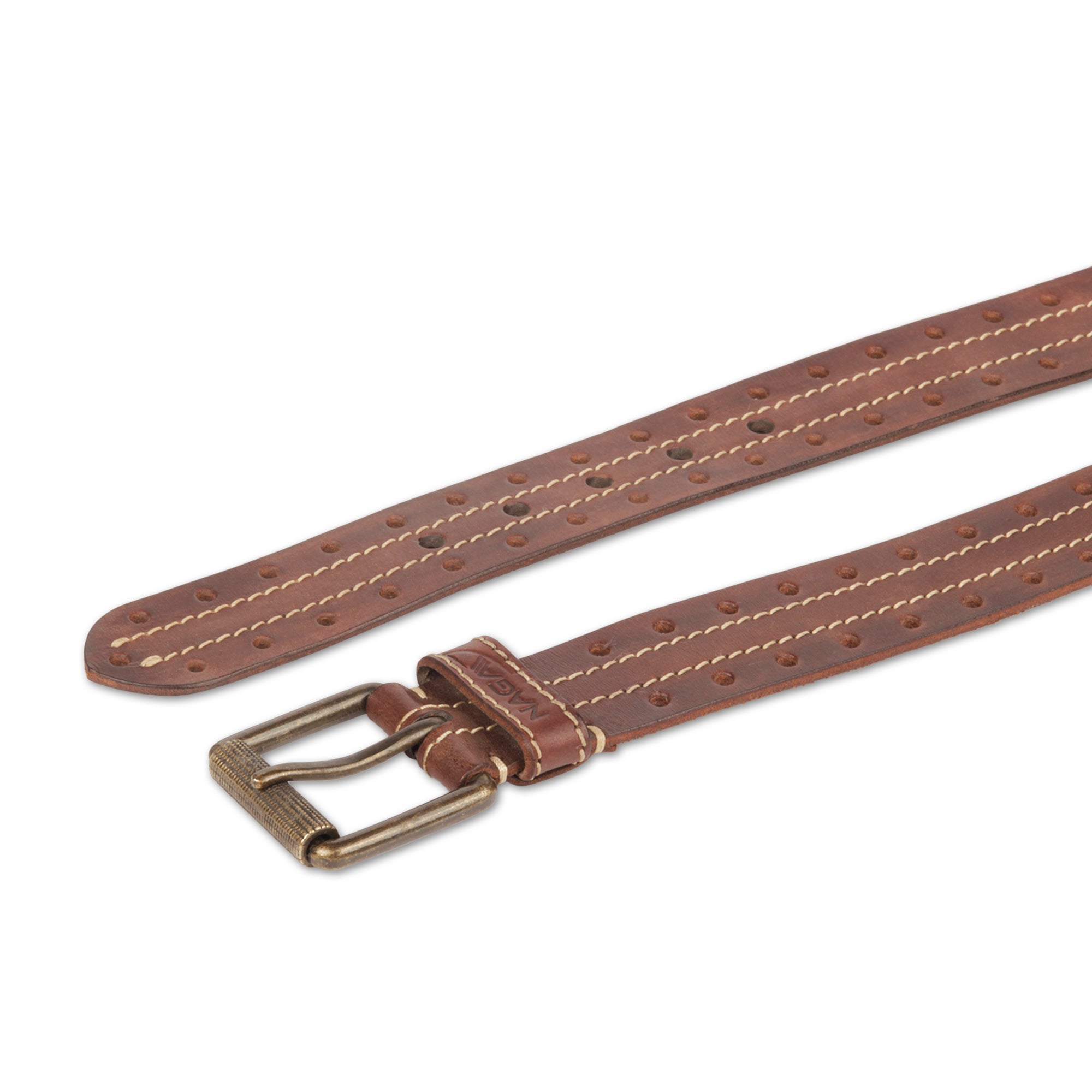 Handmade Round Punched Brown Casual Leather Belt