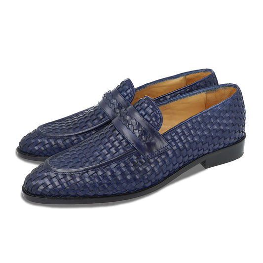 Naga Debonair Blue Handweaved Slipon Shoe