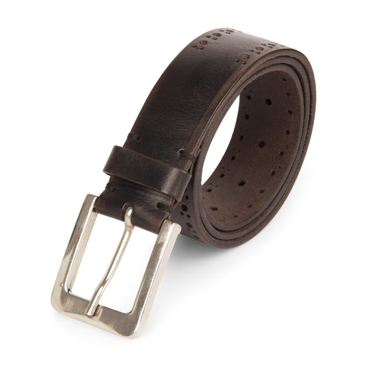 Handmade Brogue Punched Black Casual Leather Belt
