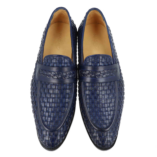 Naga Debonair Blue Handweaved Slipon Shoe